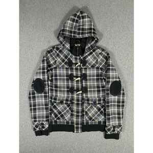Billabong Plaid Toggle Hoodie Jacket‎ Elbow Patches S